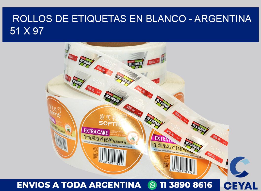 Rollos de etiquetas en blanco - Argentina 51 x 97