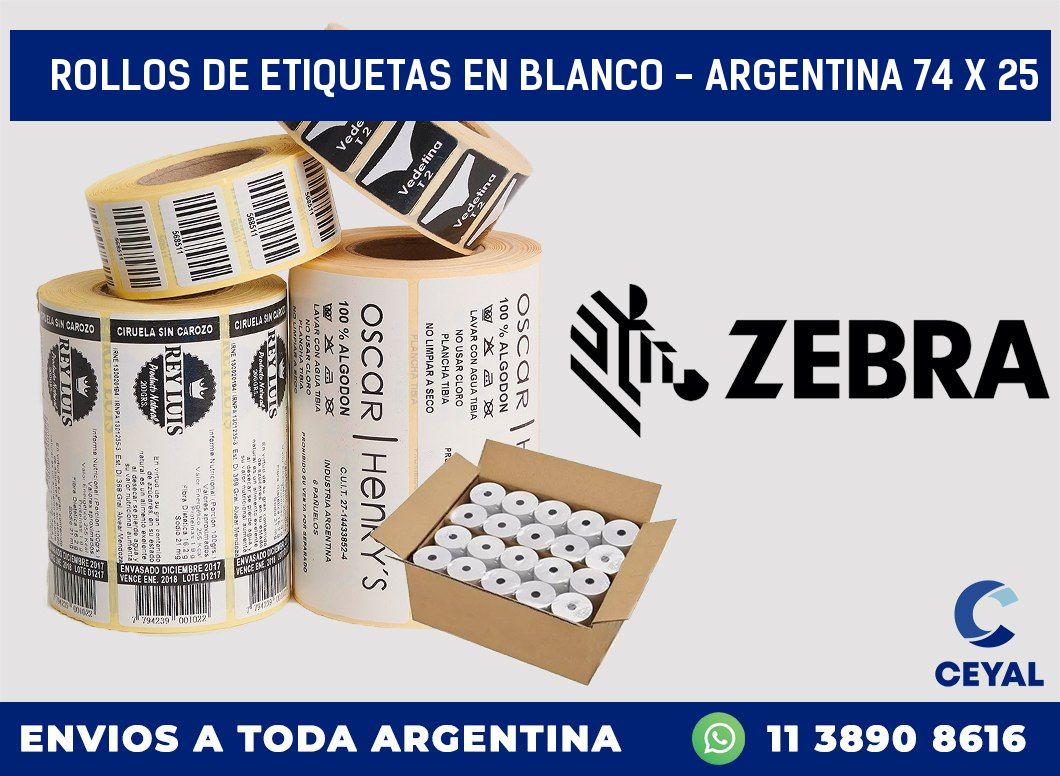 Rollos de etiquetas en blanco - Argentina 74 x 25