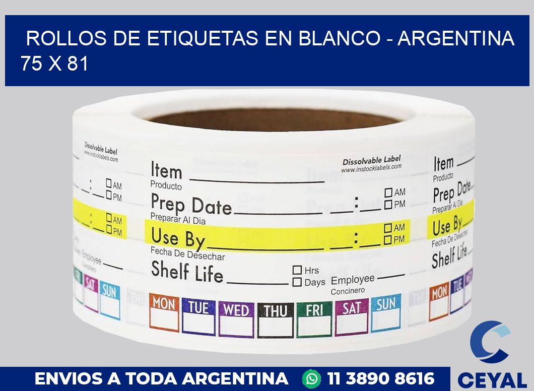 Rollos de etiquetas en blanco – Argentina 75 x 81