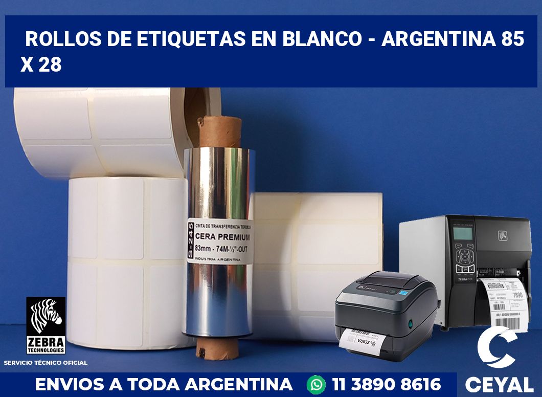 Rollos de etiquetas en blanco - Argentina 85 x 28