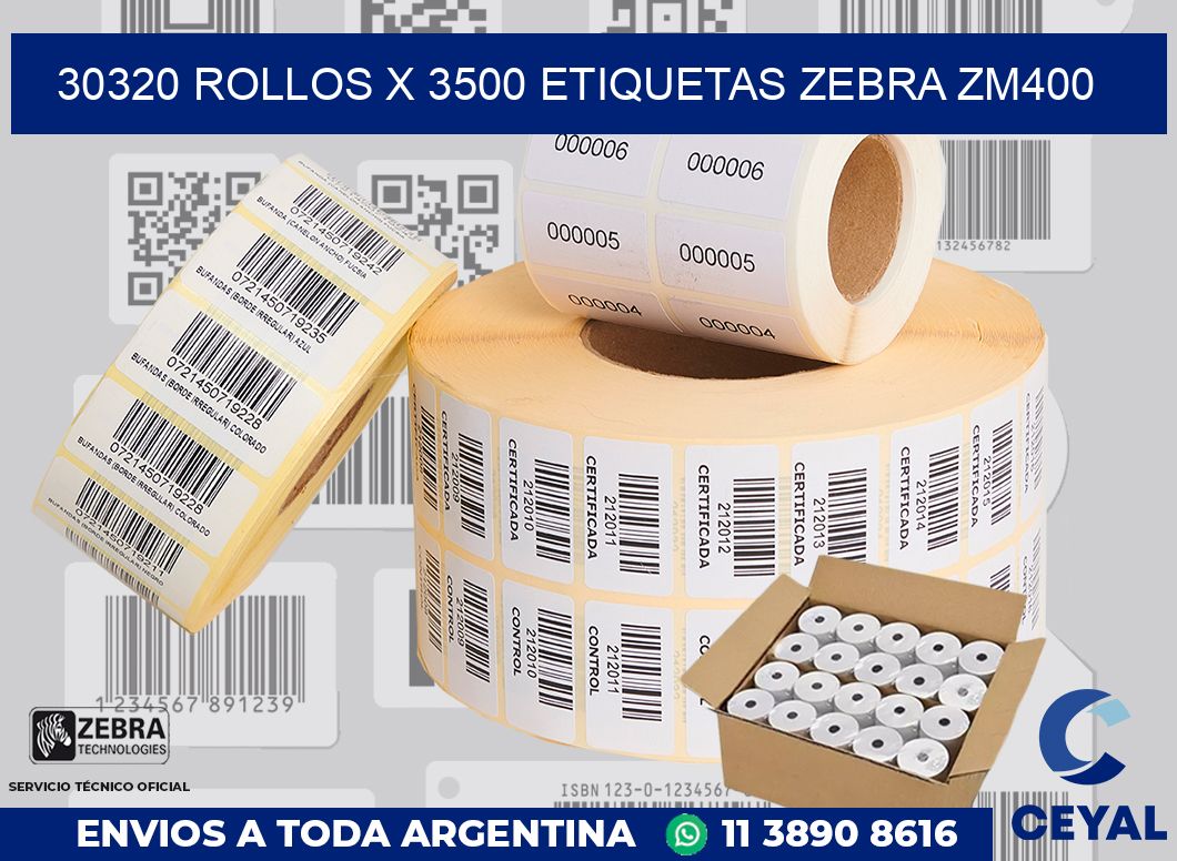 30320 Rollos x 3500 etiquetas zebra zm400
