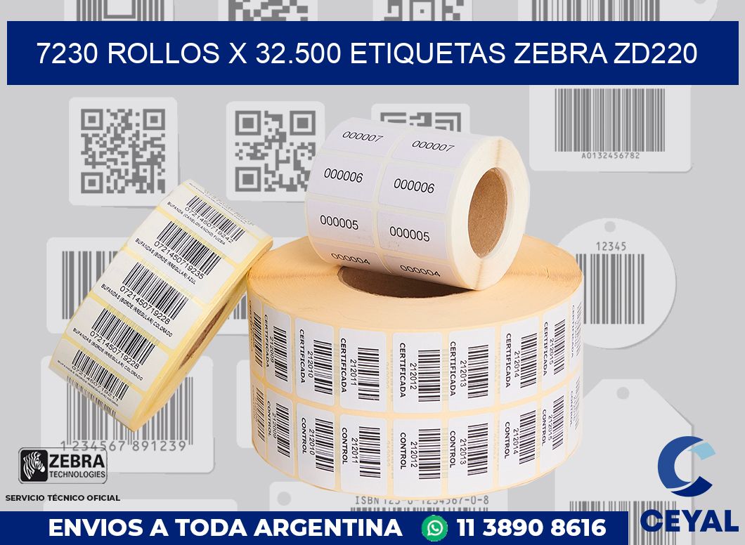 7230 Rollos x 32.500 etiquetas zebra zd220