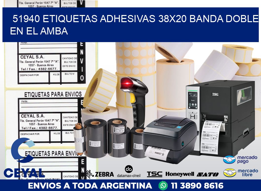 51940 ETIQUETAS ADHESIVAS 38X20 BANDA DOBLE EN EL AMBA