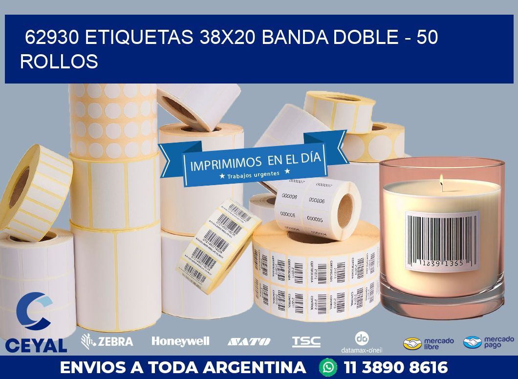 62930 ETIQUETAS 38X20 BANDA DOBLE – 50 ROLLOS