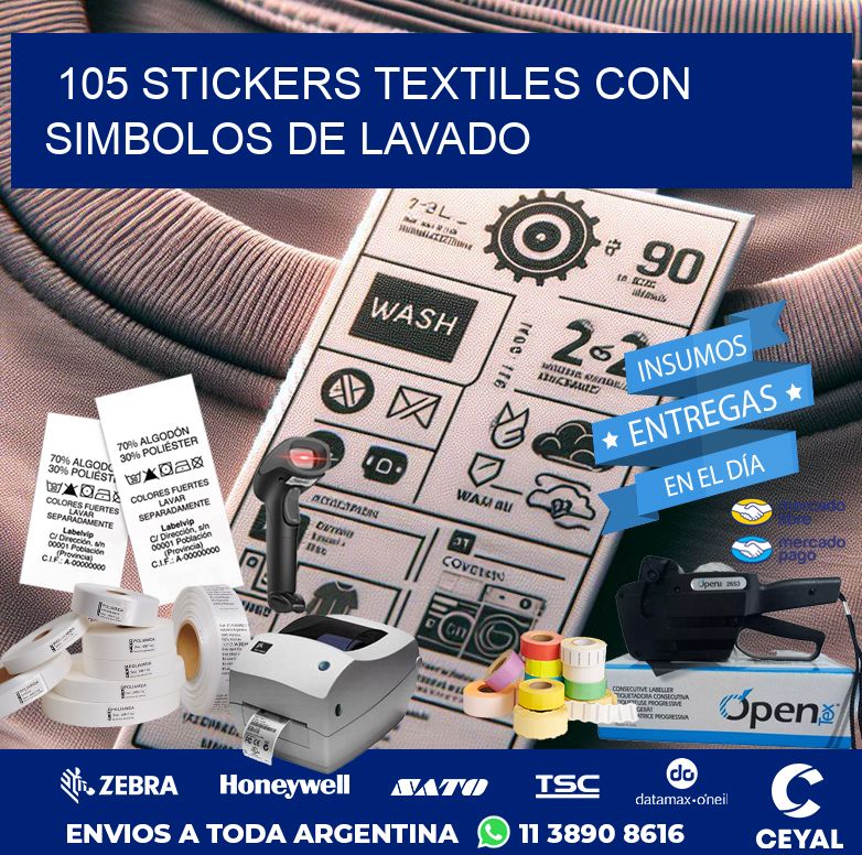 105 STICKERS TEXTILES CON SIMBOLOS DE LAVADO