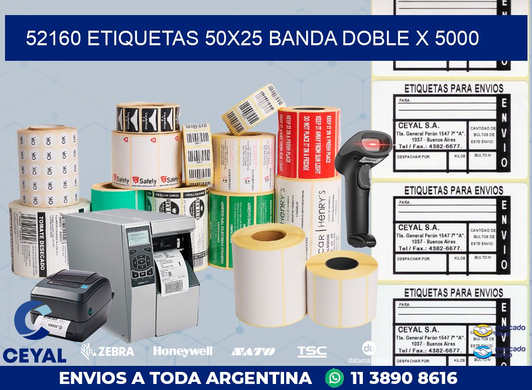 52160 ETIQUETAS 50X25 BANDA DOBLE X 5000