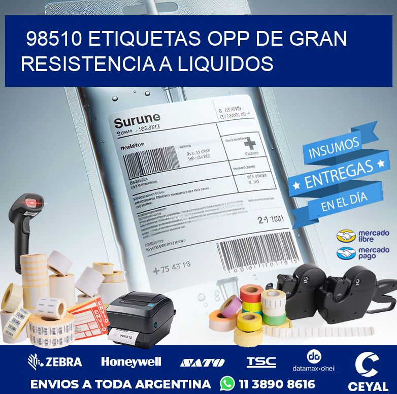 98510 ETIQUETAS OPP DE GRAN RESISTENCIA A LIQUIDOS
