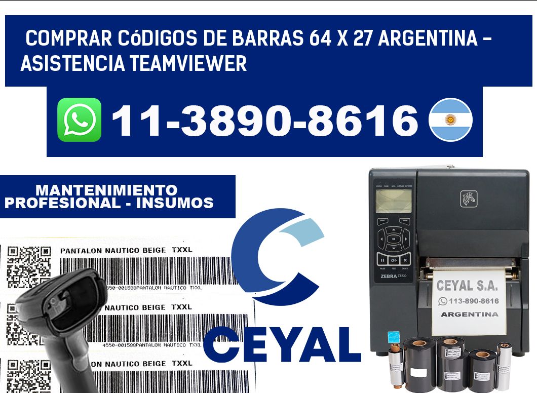 Comprar códigos de barras 64 x 27 argentina - asistencia teamviewer