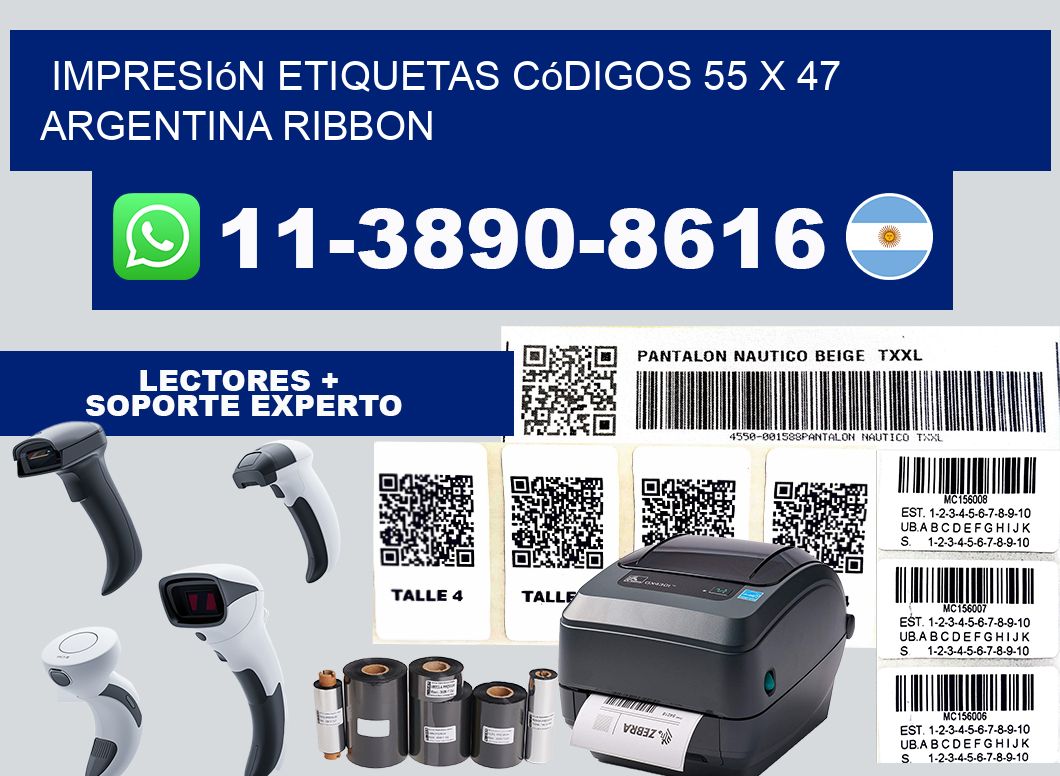 impresión etiquetas códigos 55 x 47 argentina ribbon
