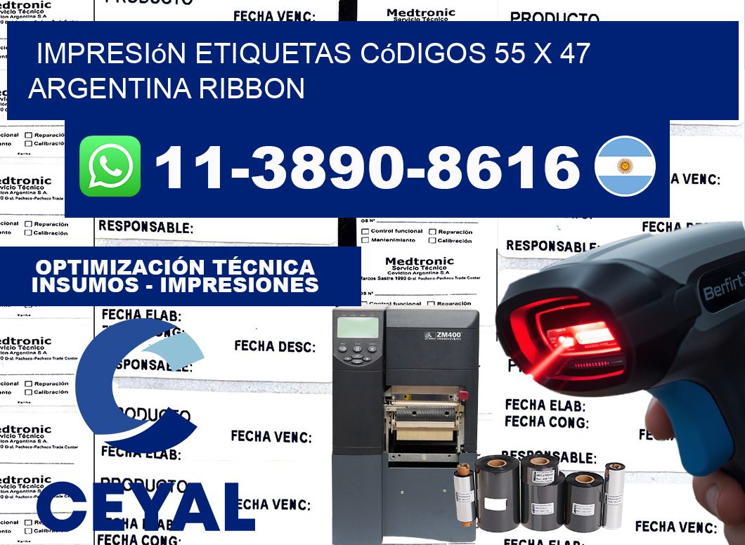 impresión etiquetas códigos 55 x 47 argentina ribbon