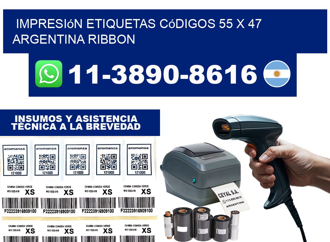 impresión etiquetas códigos 55 x 47 argentina ribbon